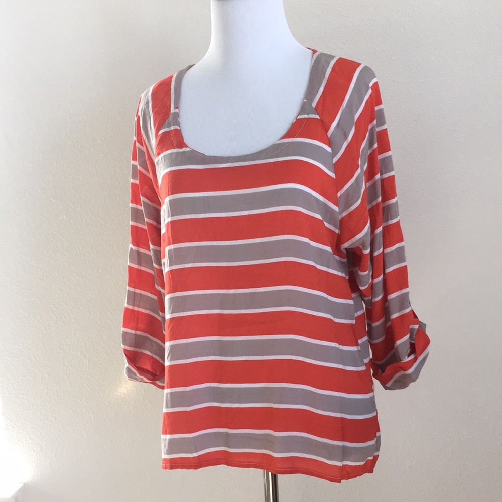 NWT Splendid Striped Top in Orange Gray & White